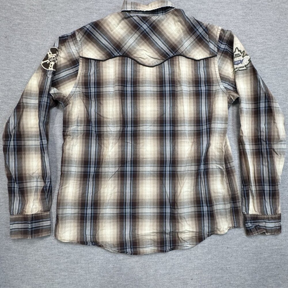 Big Star Mens Size M Brown Plaid Western Shirt Matthew Pearl Snaps Long Sleeve - Picture 2 of 15